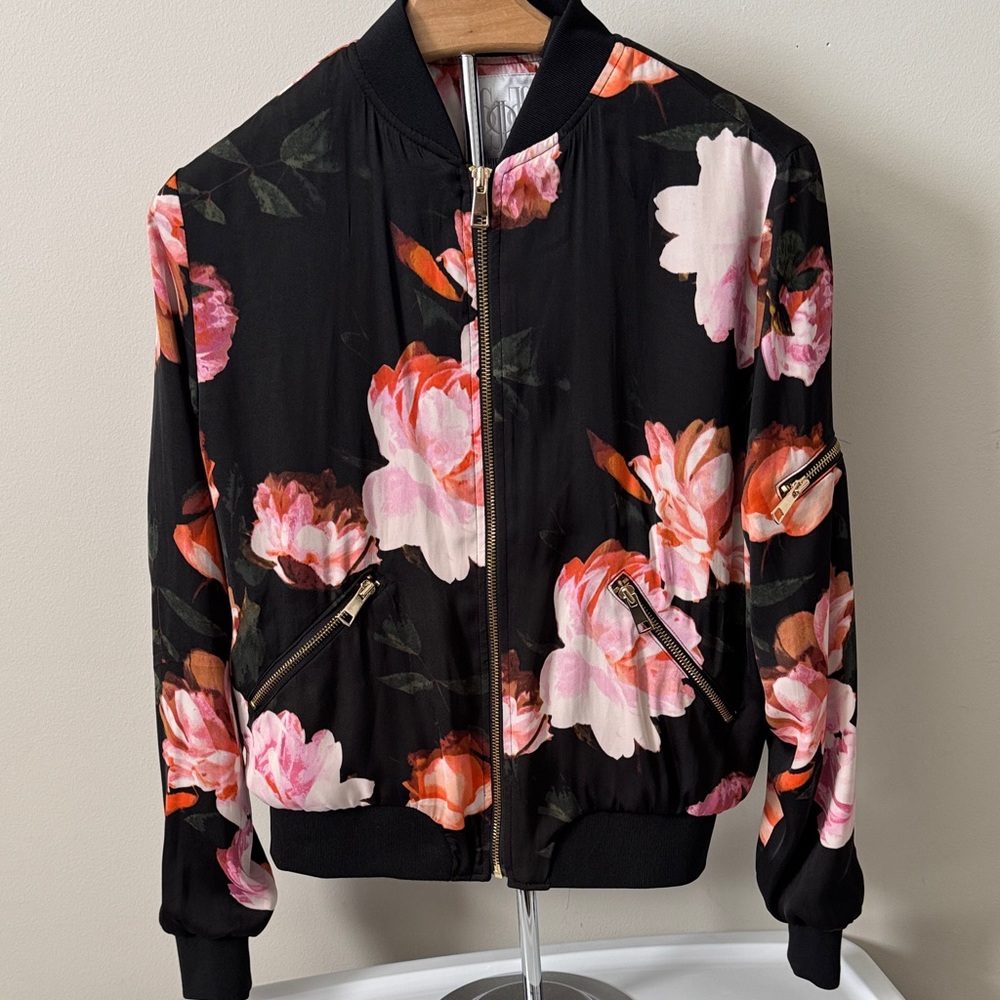 Floral Black Bomber Jacket